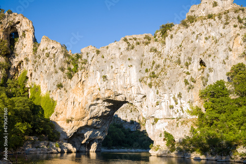 The Pont dArc in the Ardeche gorges in Europe  France  Ardeche  summer  on a sunny day.