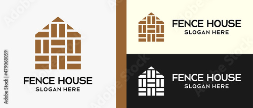 Wooden house logo with Premium Vector creative elements. house icon with woven wood motif elements. vector illustration