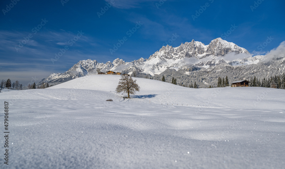 Idyllic winter landscape in Kitzbuehel, Tyrol, Austria - obrazy, fototapety, plakaty 