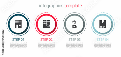 Set Coffee shop, Chocolate bar, Electric coffee grinder and Bag beans. Business infographic template. Vector