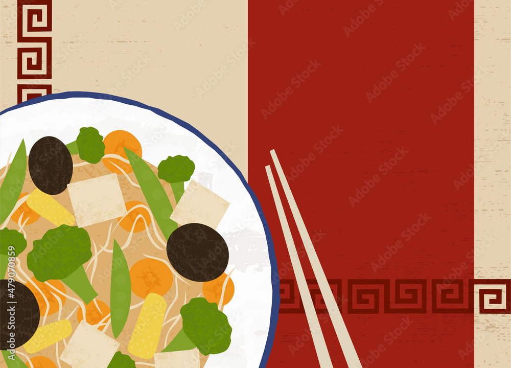 Obraz premium Buddha's delight stir fry traditional Chinese new year dish, in a cut paper style with textures 