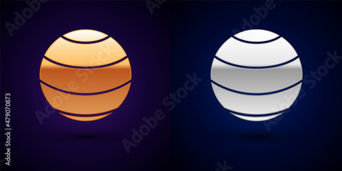 Gold and silver Fitness ball icon isolated on black background. Gym ball. Vector