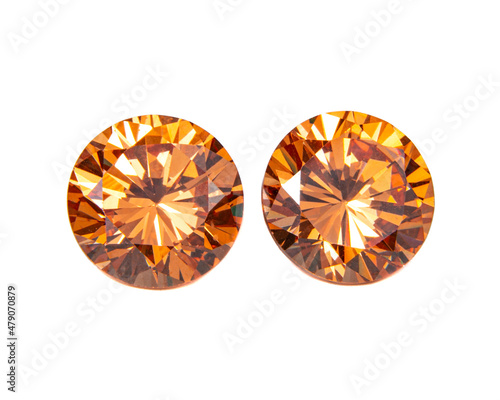 Tableau sur toile Orange round diamonds topaz stone luxury isolated on the white background