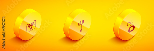 Set Isometric Electrical hair clipper, Shaving razor and Aftershave icon. Vector