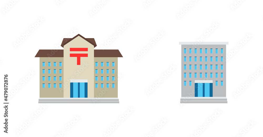Post Office and Office Building vector flat icon. Isolated Japanese Post Office Building and Office Building emoji illustration