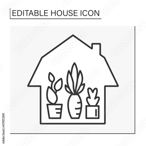  Home line icon. Houseplant for decorate rooms. Cozy atmosphere. House concept. Isolated vector illustration. Editable stroke