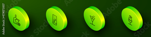 Set Isometric line Beer tap with glass, Effervescent tablets in water, Cocktail and icon. Vector
