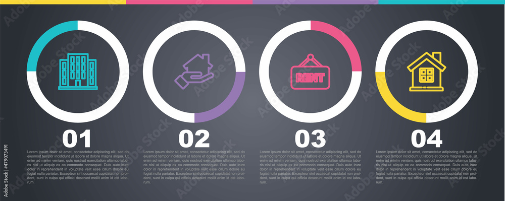 Set line House, Realtor, Hanging sign with Rent and . Business infographic template. Vector Set line House, Realtor, Hanging sign with Rent and . Business infographic template. Vector
