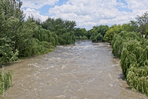 View of Vaal River in flood at Parys