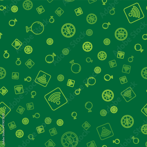 Set line Golf ball on tee, Wi-Fi wireless internet network and Casino chips on seamless pattern. Vector