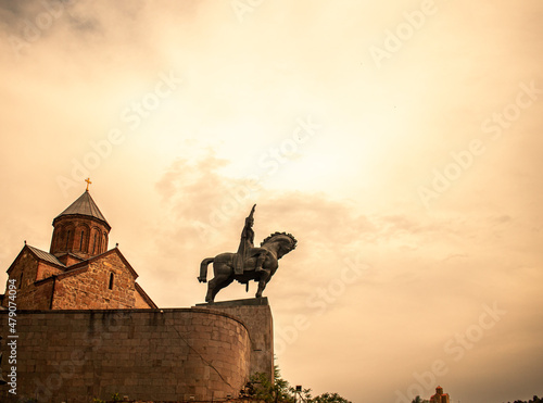 Monument to Vakhtang Gorgasali in Tbilisi. Sculpture of a famous landmark