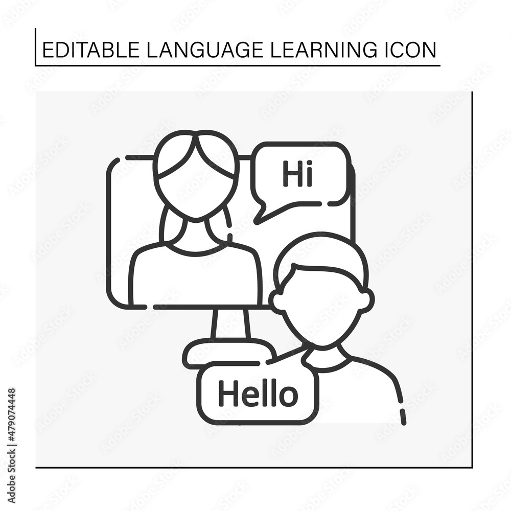 Dialogues line icon. Language practice with other people. Communication. Language learning concept. Isolated vector illustration. Editable stroke Dialogues line icon. Language practice with other people. Communication. Language learning concept. Isolated vector illustration. Editable stroke