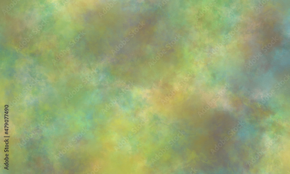 Abstract watercolor background in green, gray, purple, yellow and blue tones. Copy space, horizontal banner.