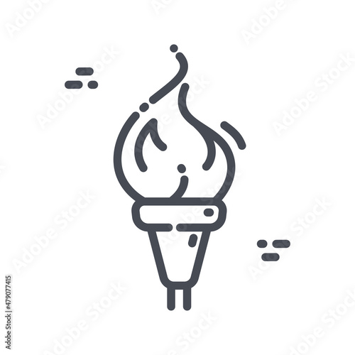 Vector line icon of a torch with a burning flame isolated