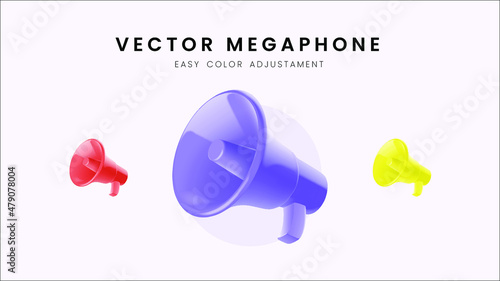 Megafone 3D realista, alto-falante. Ilustração vetorial photo