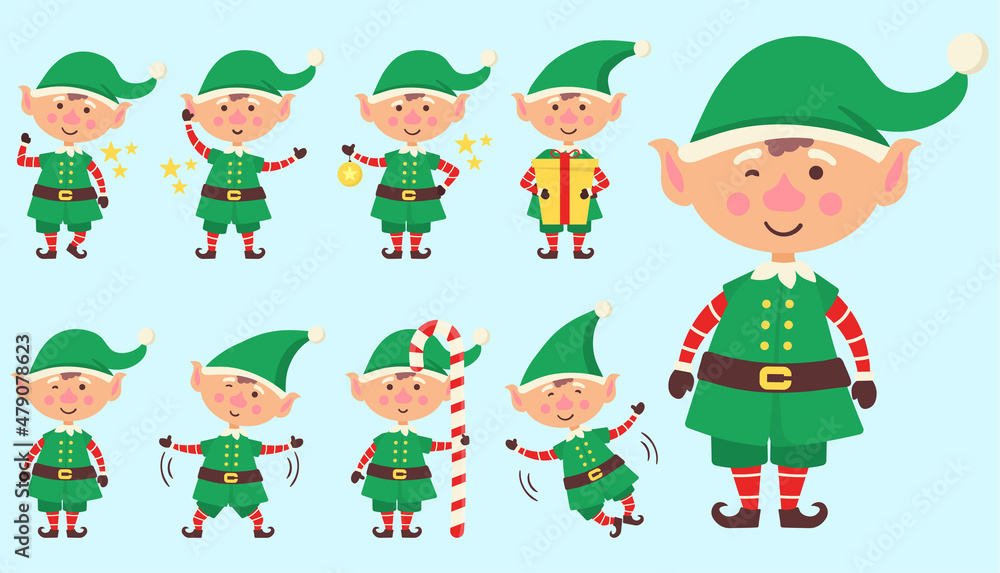 Set of elf, New Year, Merry Christmas characters. Set of elf, New Year, Merry Christmas characters.