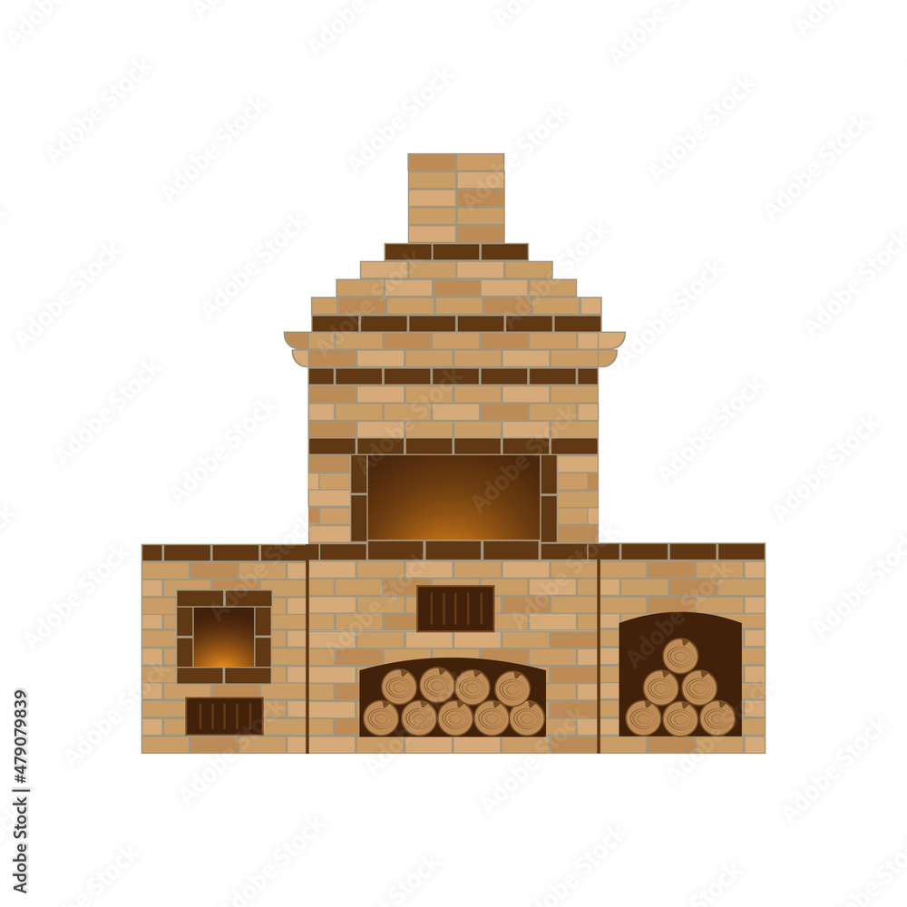 barbecue oven built of bricks , isolated on white background, vector