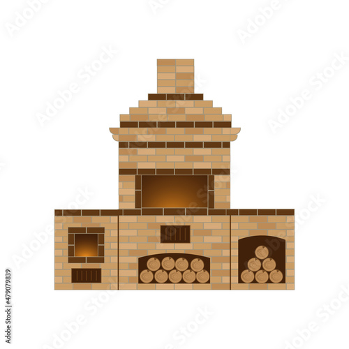 Obraz na płótnie barbecue oven built of bricks , isolated on white background, vector w salonie