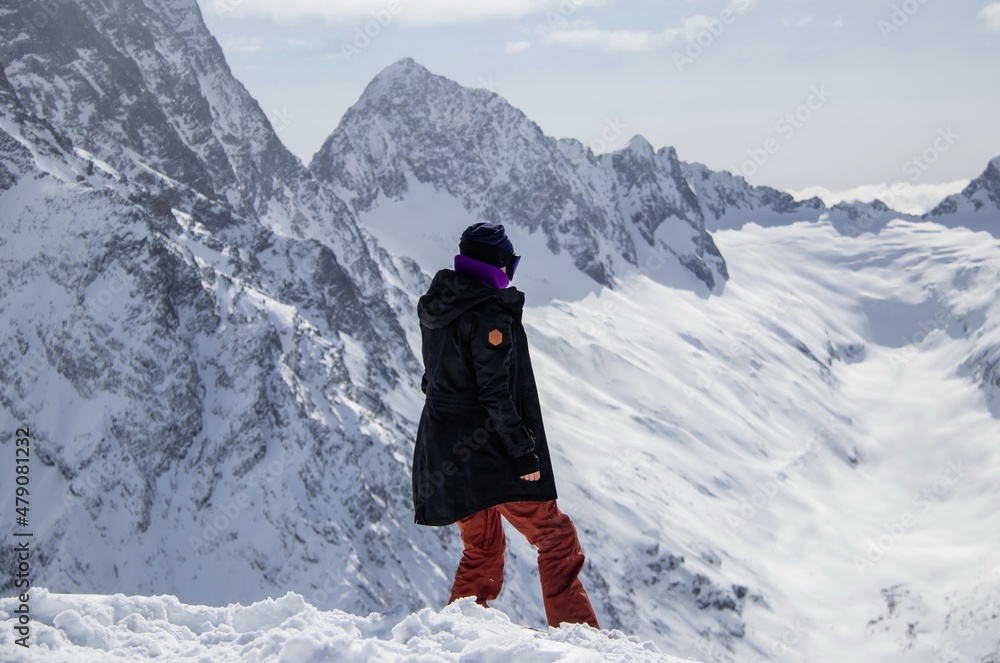 Portrait of a girl on top of a snowy mountain Portrait of a girl on top of a snowy mountain