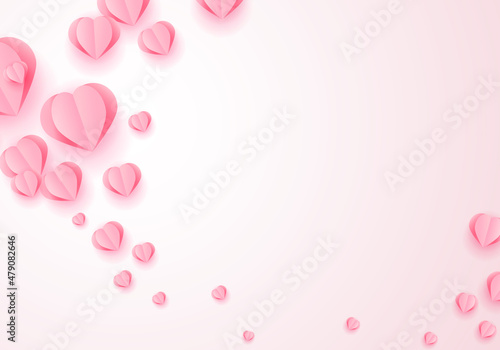 Valentine's Day Greeting Card with Pink Paper Elements in Shape of Heart Flying on Pink Background. Vector Symbols of Love for Happy Women's, Mother's, Valentine's Day, Birthday Design Romantic Banner © Imnot99