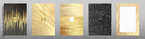 Contemporary cover design set. Premium creative dynamic line background in luxury black and gold color. Stripe pattern formal premium vector layout for business certificate, catalog, menu template