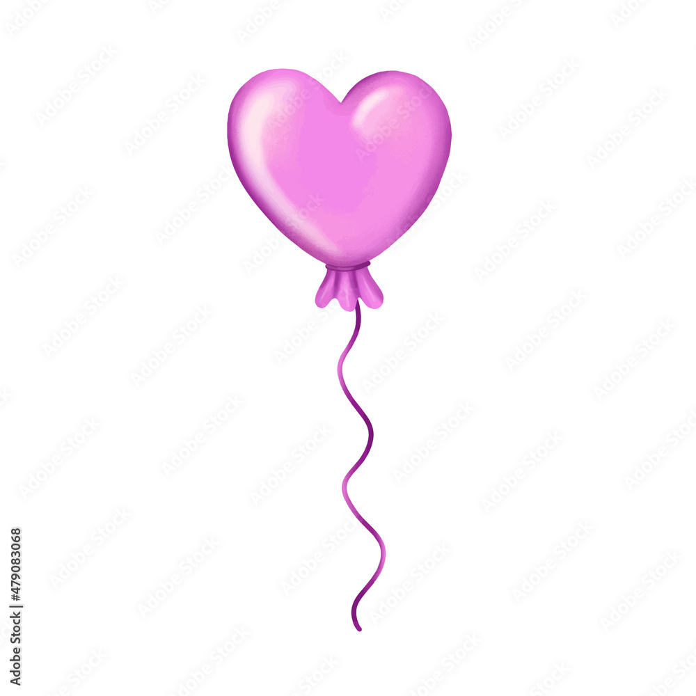 Pink balloon in the shape of a heart on white background. Vector illustration 