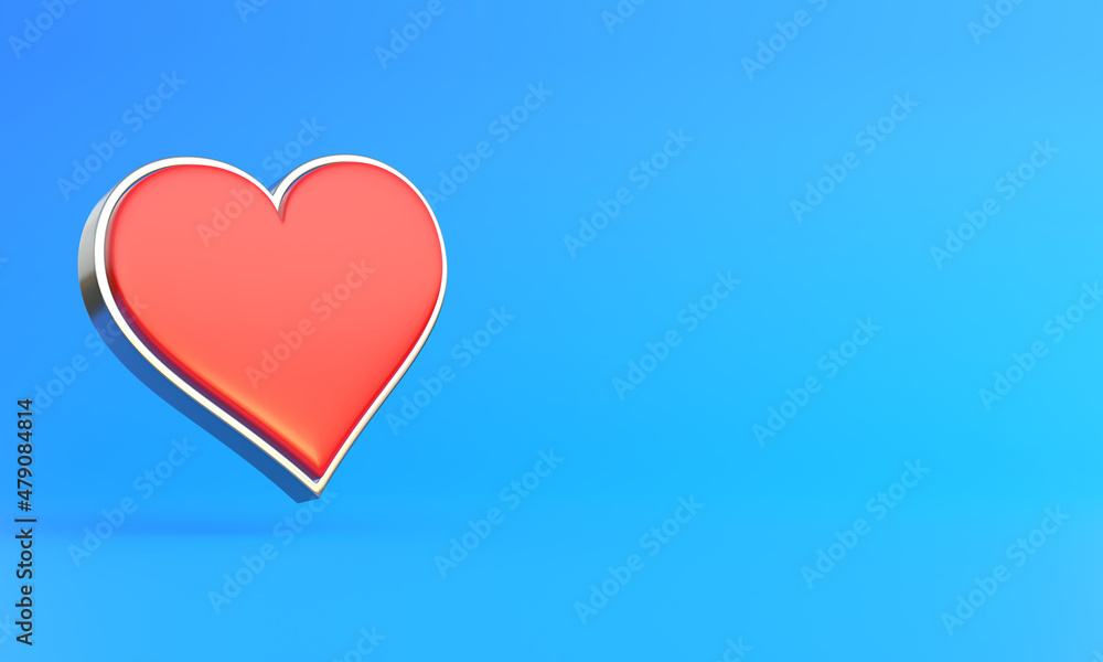 Aces playing cards symbol hearts with red colors isolated on the blue background. 3d render illustration