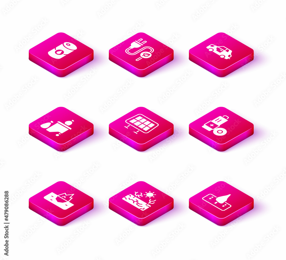 Set Iceberg, Drought, Full dustbin, Solar energy panel, Deforestation, Battery, Car and Electric saving plug leaf icon. Vector Set Iceberg, Drought, Full dustbin, Solar energy panel, Deforestation, Battery, Car and Electric saving plug leaf icon. Vector