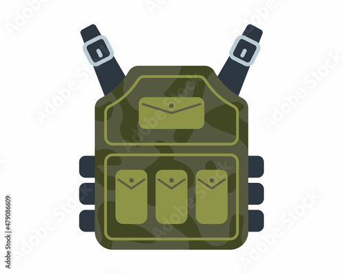 green military bulletproof vest for protection from bullets. flat vector illustration.