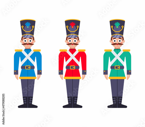 set of wooden soldiers of the 19th century. multicolored soldier uniform. flat vector illustration.