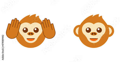 Canvas Print hear no evil, monkey face. Three wise monkeys vector icons.