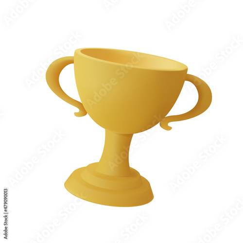 Yellow cup winner 3d icon. Main prize for successful champion. Bowl with two handles on stand. Award trophy for best competitor. Celebration ceremony for main finalists of competition. Isolated vector