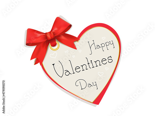 Herz mit Schleife und Valentinstag Grüße in englisch,
Vektor Illustration isoliert auf weißem Hintergrund
