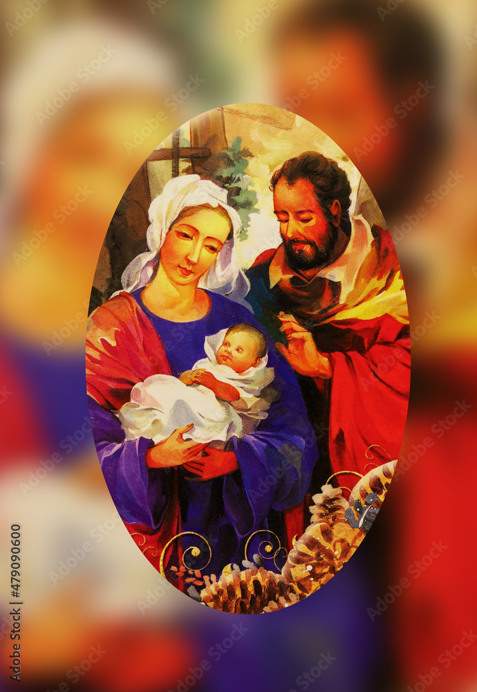 Religious image with the birth of Santa Claus.