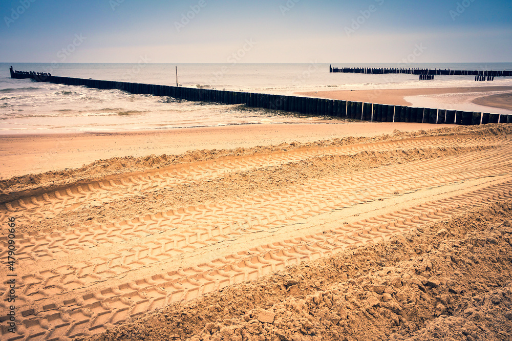 Groynes on a shore, Baltic Sea, Poland Groynes on a shore, Baltic Sea, Poland
