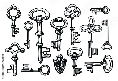 Keys set sketch. Hand drawn vintage sketch vector illustration