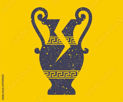 ancient greek wine jug black icon in grunge style. flat vector illustration