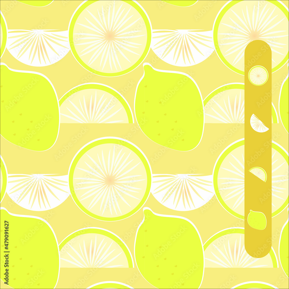 seamless patterns of yellow lemons. On a light orange background. Image of a lemon fruit. Whole fruit, round slices and halves. For use in modern design on textile, paper. For decor room seamless patterns of yellow lemons. On a light orange background. Image of a lemon fruit. Whole fruit, round slices and halves. For use in modern design on textile, paper. For decor room