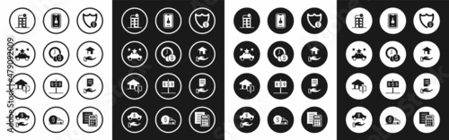Set Shield with dollar, Time is money, Car sharing, House, Realtor, Online real estate, contract and icon. Vector