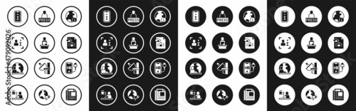 Set World news, Breaking, Television report, Information, Journalistic investigation, Mobile recording and icon. Vector