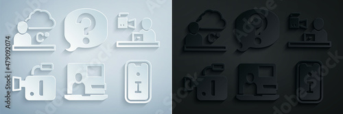 Set World news, Breaking, Cinema camera, Information, Speech bubble chat and Weather forecast icon. Vector