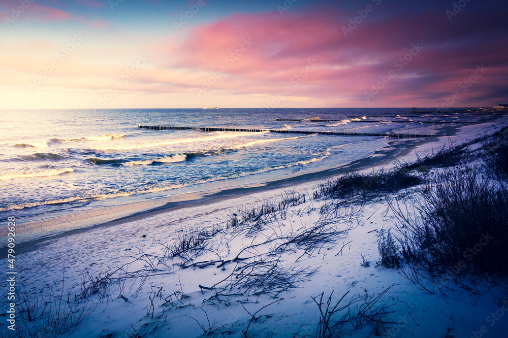 Baltic Sea shore in winter, Poland