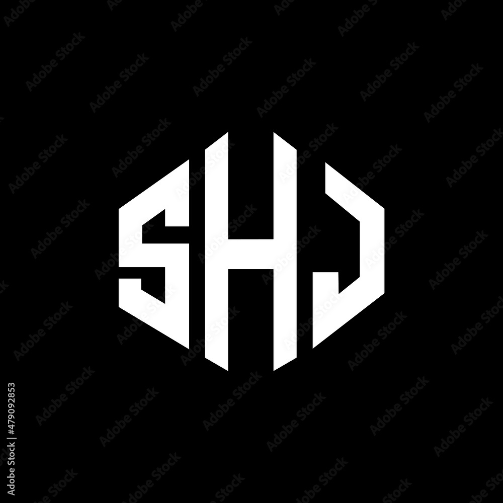 Obraz premium SHJ letter logo design with polygon shape. SHJ polygon and cube shape logo design. SHJ hexagon vector logo template white and black colors. SHJ monogram, business and real estate logo.