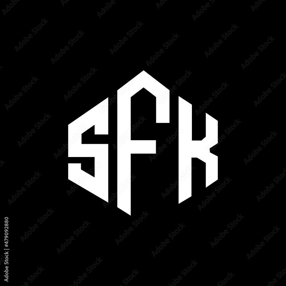 Obraz premium SFK letter logo design with polygon shape. SFK polygon and cube shape logo design. SFK hexagon vector logo template white and black colors. SFK monogram, business and real estate logo.