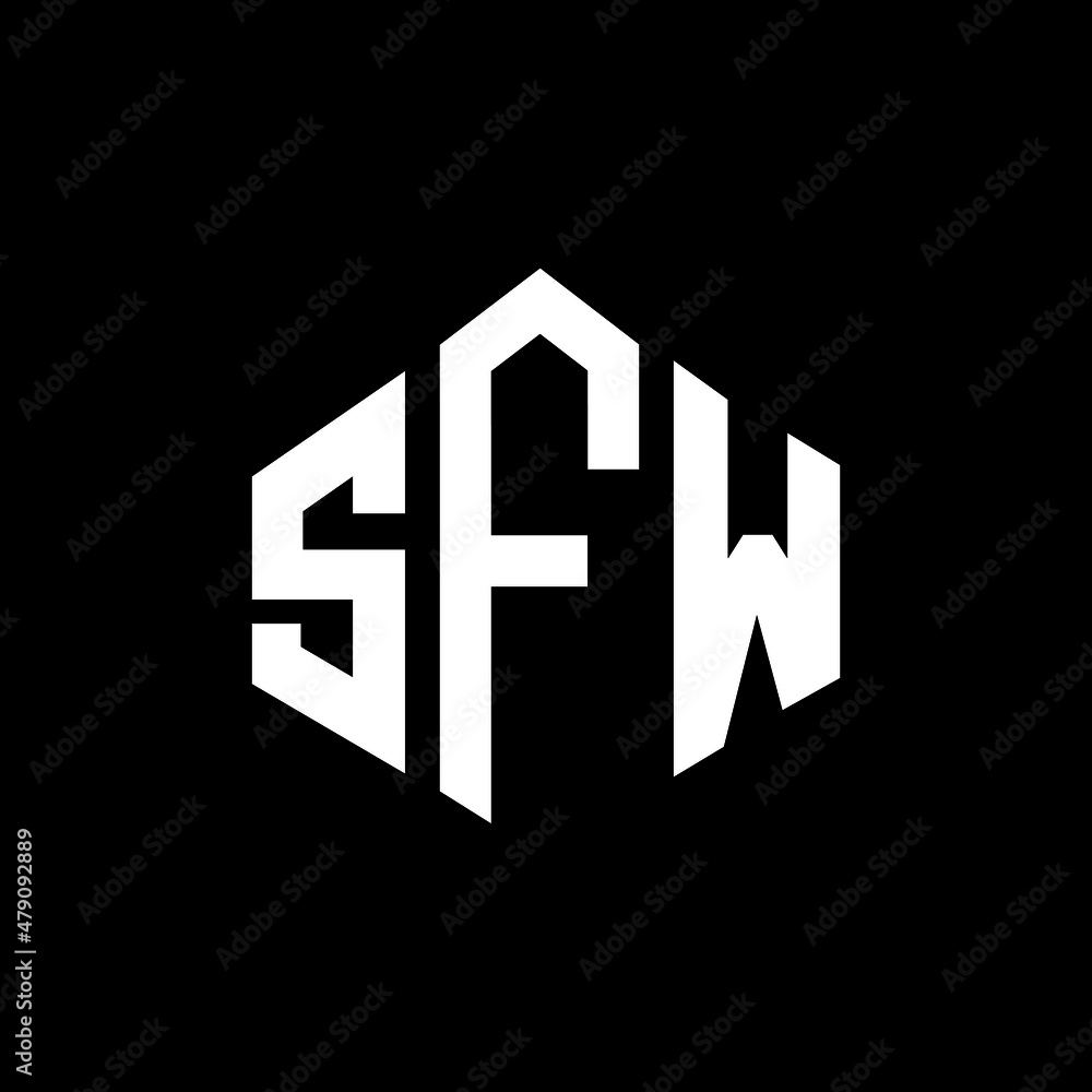 Obraz premium SFW letter logo design with polygon shape. SFW polygon and cube shape logo design. SFW hexagon vector logo template white and black colors. SFW monogram, business and real estate logo.