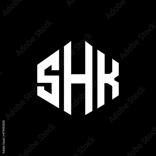 SHK letter logo design with polygon shape. SHK polygon and cube shape logo design. SHK hexagon vector logo template white and black colors. SHK monogram, business and real estate logo. photo