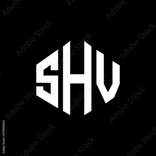 SHV letter logo design with polygon shape. SHV polygon and cube shape logo design. SHV hexagon vector logo template white and black colors. SHV monogram, business and real estate logo.