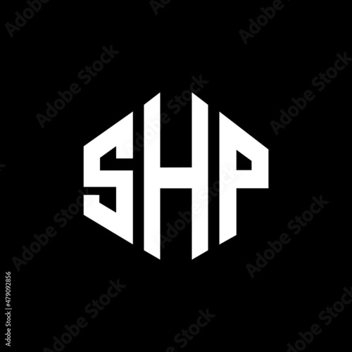 SHP letter logo design with polygon shape. SHP polygon and cube shape logo design. SHP hexagon vector logo template white and black colors. SHP monogram, business and real estate logo. photo