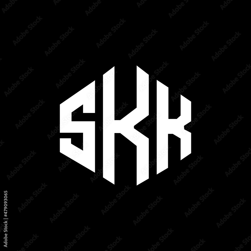 Obraz premium SKK letter logo design with polygon shape. SKK polygon and cube shape logo design. SKK hexagon vector logo template white and black colors. SKK monogram, business and real estate logo.