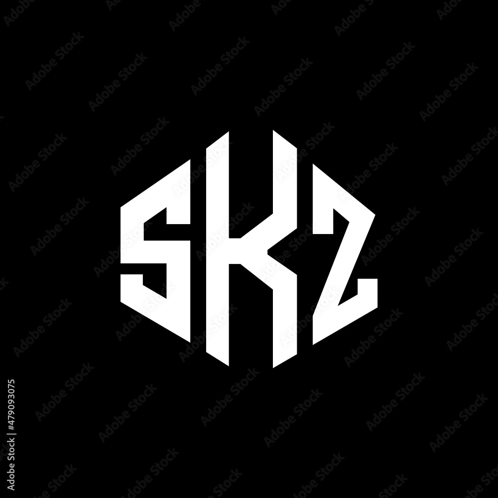 Obraz premium SKZ letter logo design with polygon shape. SKZ polygon and cube shape logo design. SKZ hexagon vector logo template white and black colors. SKZ monogram, business and real estate logo.